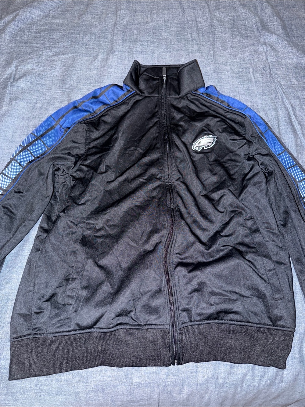 Philadelphia Eagles Black Zip-Up Track Jacket with Blue Accents